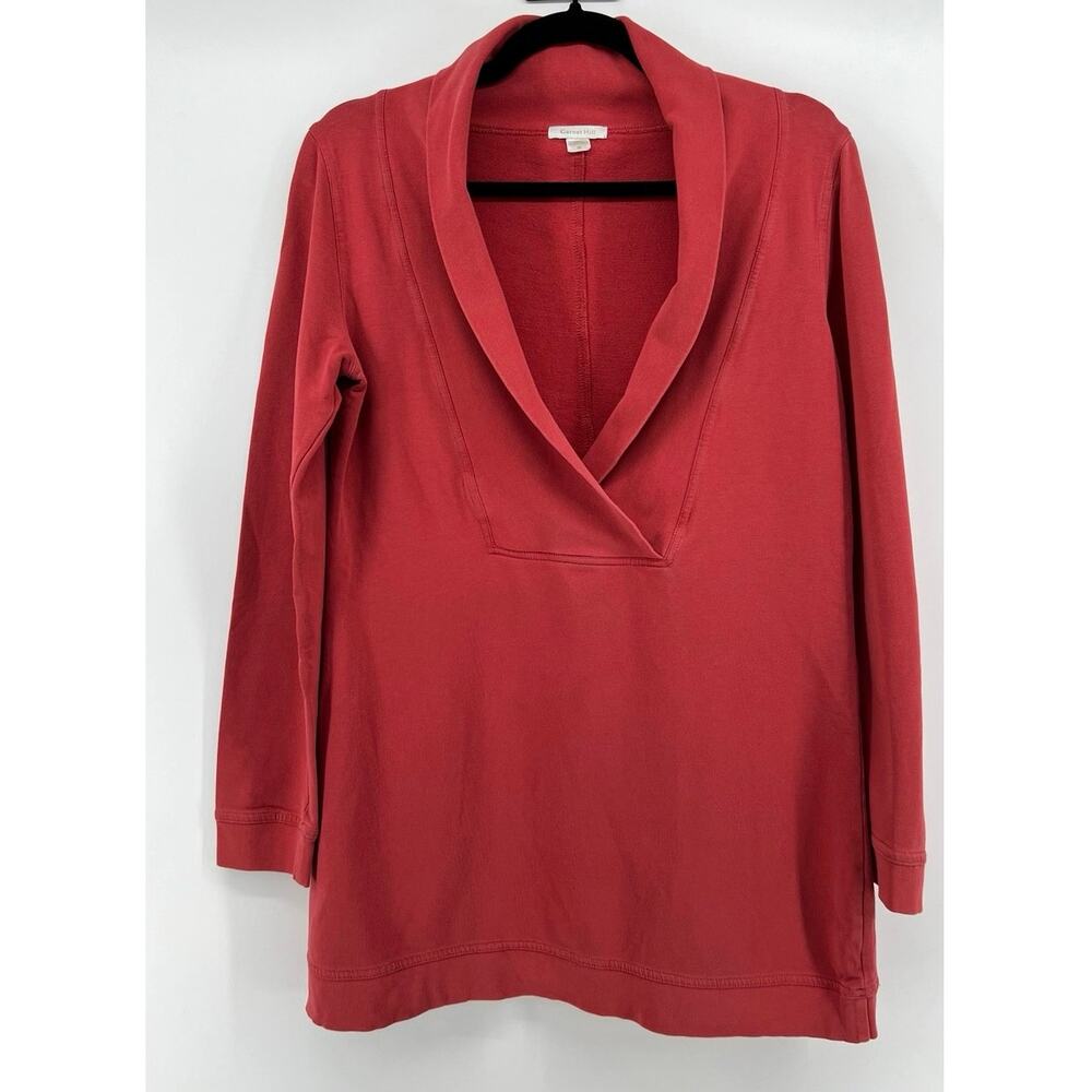 Garnet Hill | Shawl Collar French Terry Tunic Dusty Red Cotton Women's XS